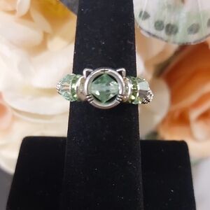 Handmade Cat Beaded Silver and Green Ring - READ BELOW FOR CUSTOM SIZING…